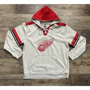 NHL Detroit Red Wings Hockey Heavyweight XL Lace Up Hoodie Heather Grey/ Red